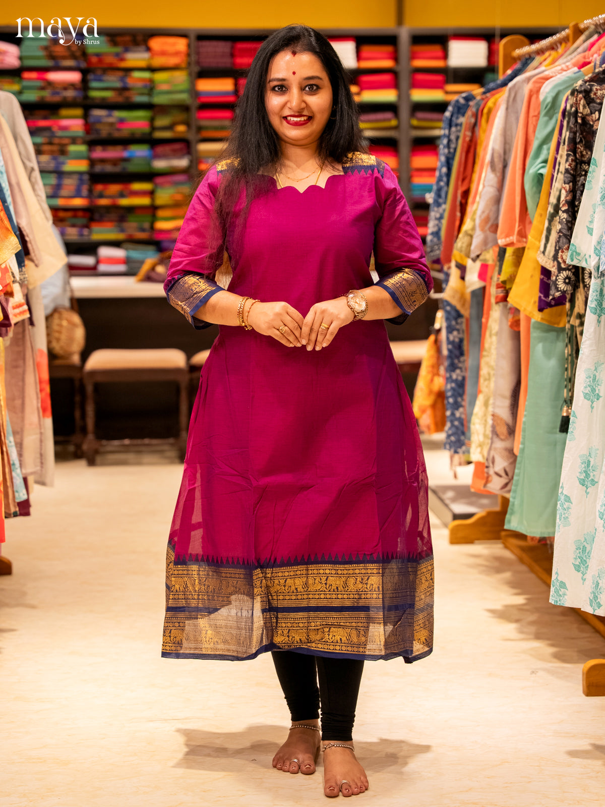 Purple & Blue Chettinad Cotton Readymade Kurti