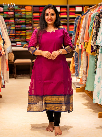 Purple & Blue Chettinad Cotton Readymade Kurti