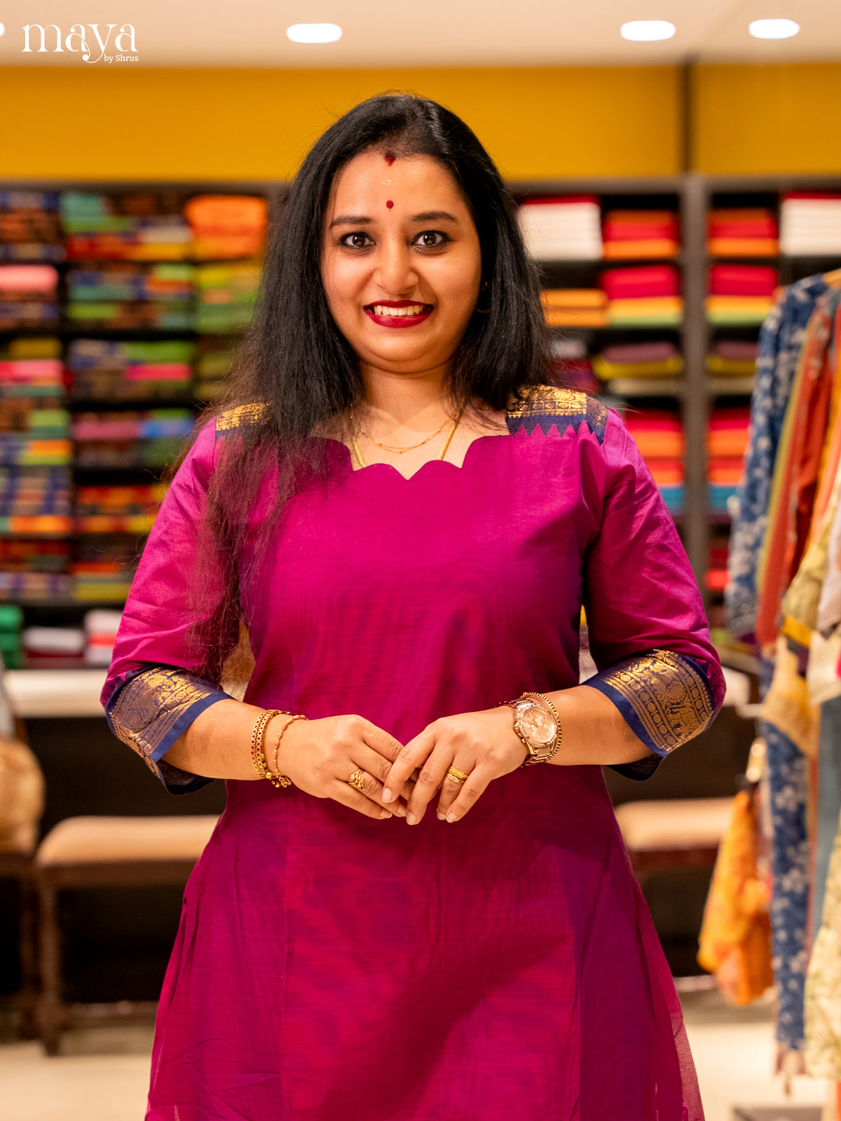 Purple & Blue Chettinad Cotton Readymade Kurti