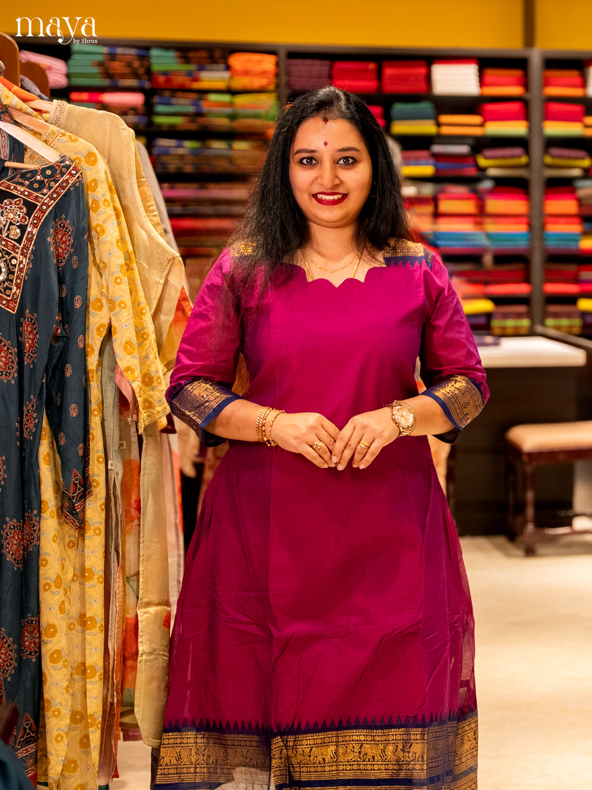 Purple & Blue Chettinad Cotton Readymade Kurti