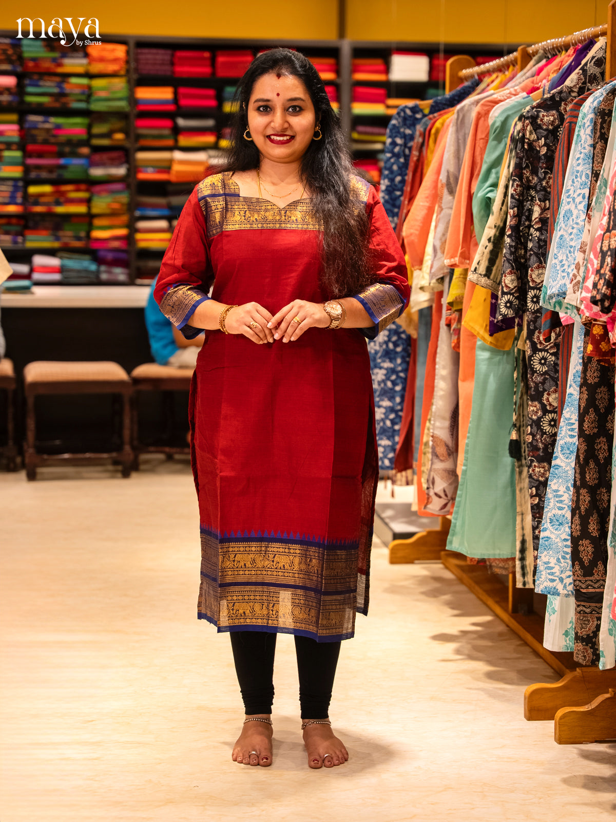 Red & Blue  Chettinad Cotton Readymade Kurti
