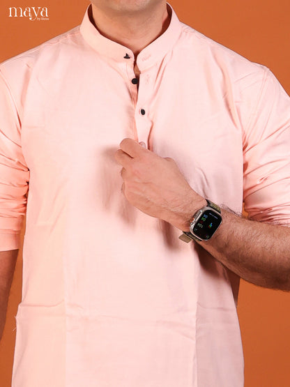 Baby Pink Cotton Solid Short Men Kurta