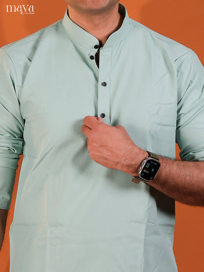 Ice Blue Cotton Solid Short Men Kurta