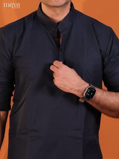 Navy Blue Cotton Solid Short Men Kurta