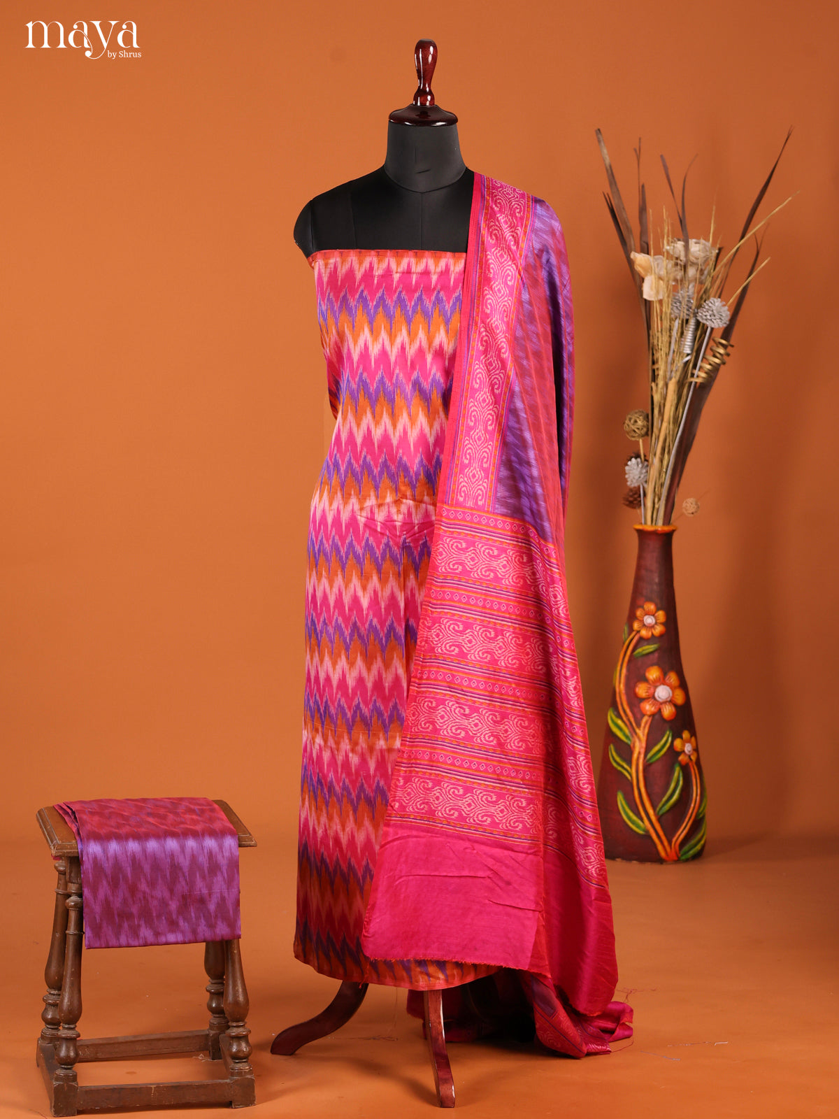 Pink & Purple-Semi patola salwar unstitch