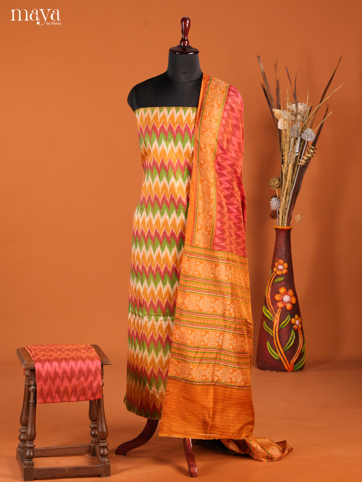 Mustard &  Brick -Semi patola salwar unstitch
