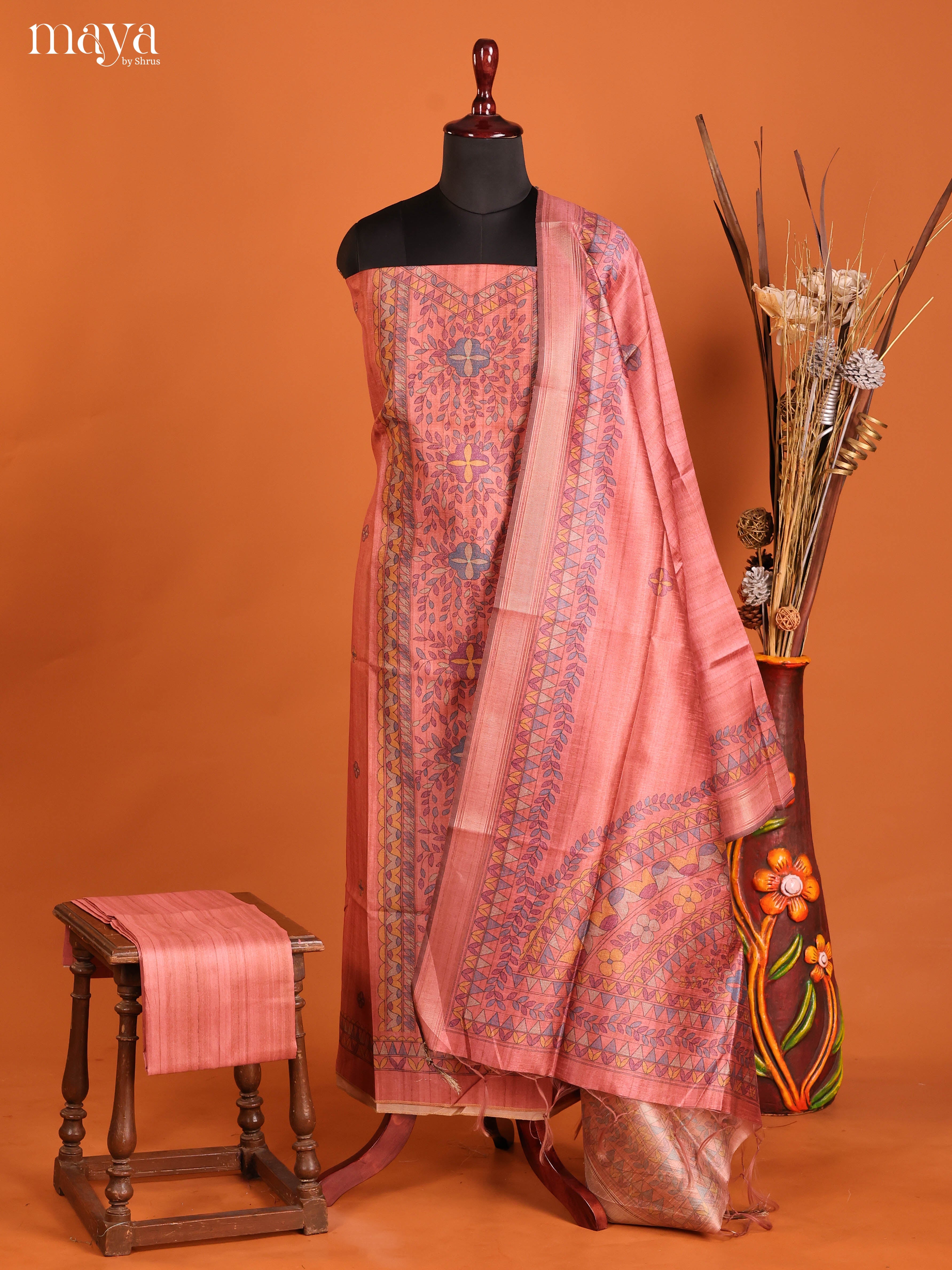Peachish Pink -Semi Tussar Salwar Unstitch