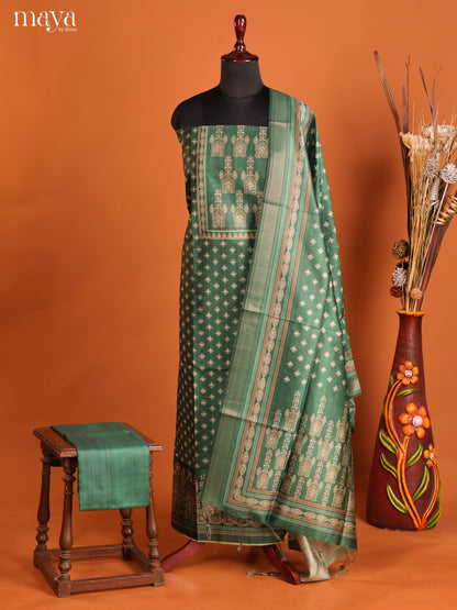Green -Semi Tussar Salwar Unstitch