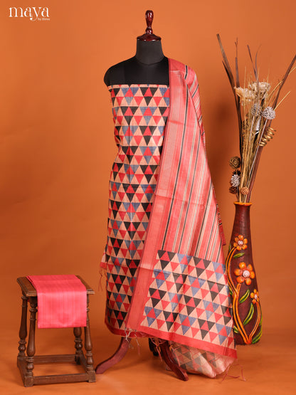 Red-Semi Tussar Salwar Unstitch