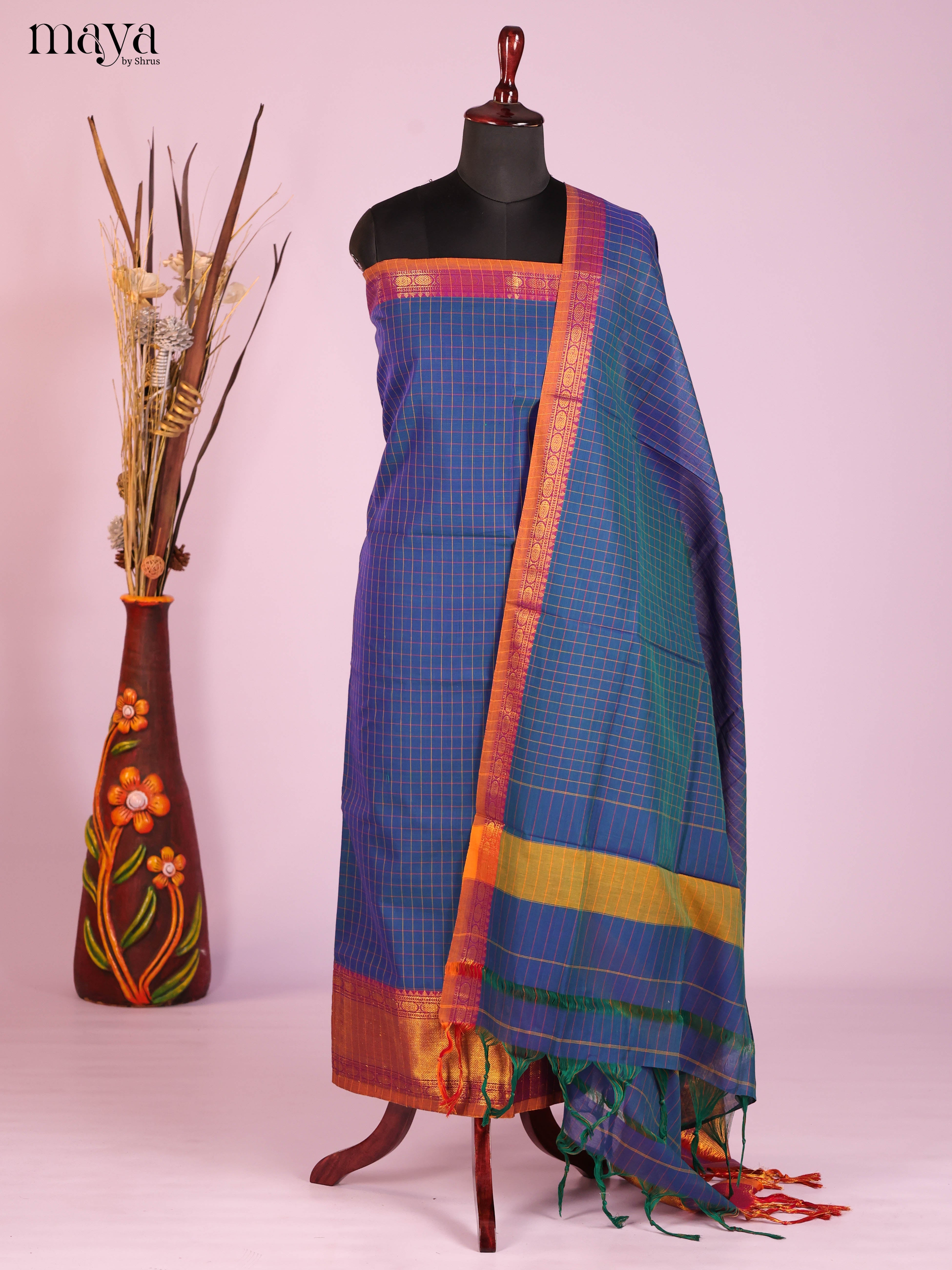 Blue & Purple  -Narayanpet top & dupatta combo