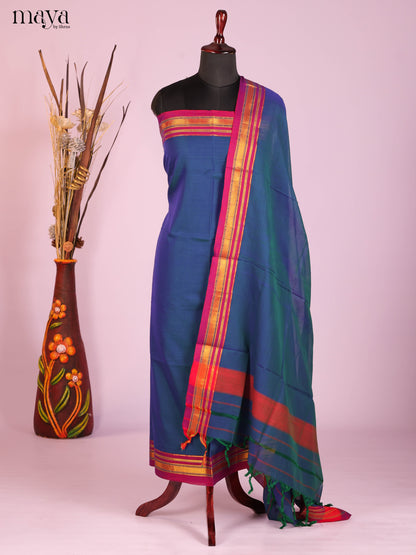 Blue & Red-Narayanpet top & dupatta combo