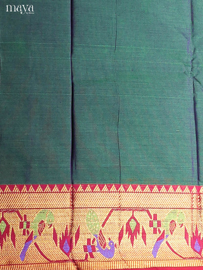 Peacock Green & Red -Narayanpet top & dupatta combo