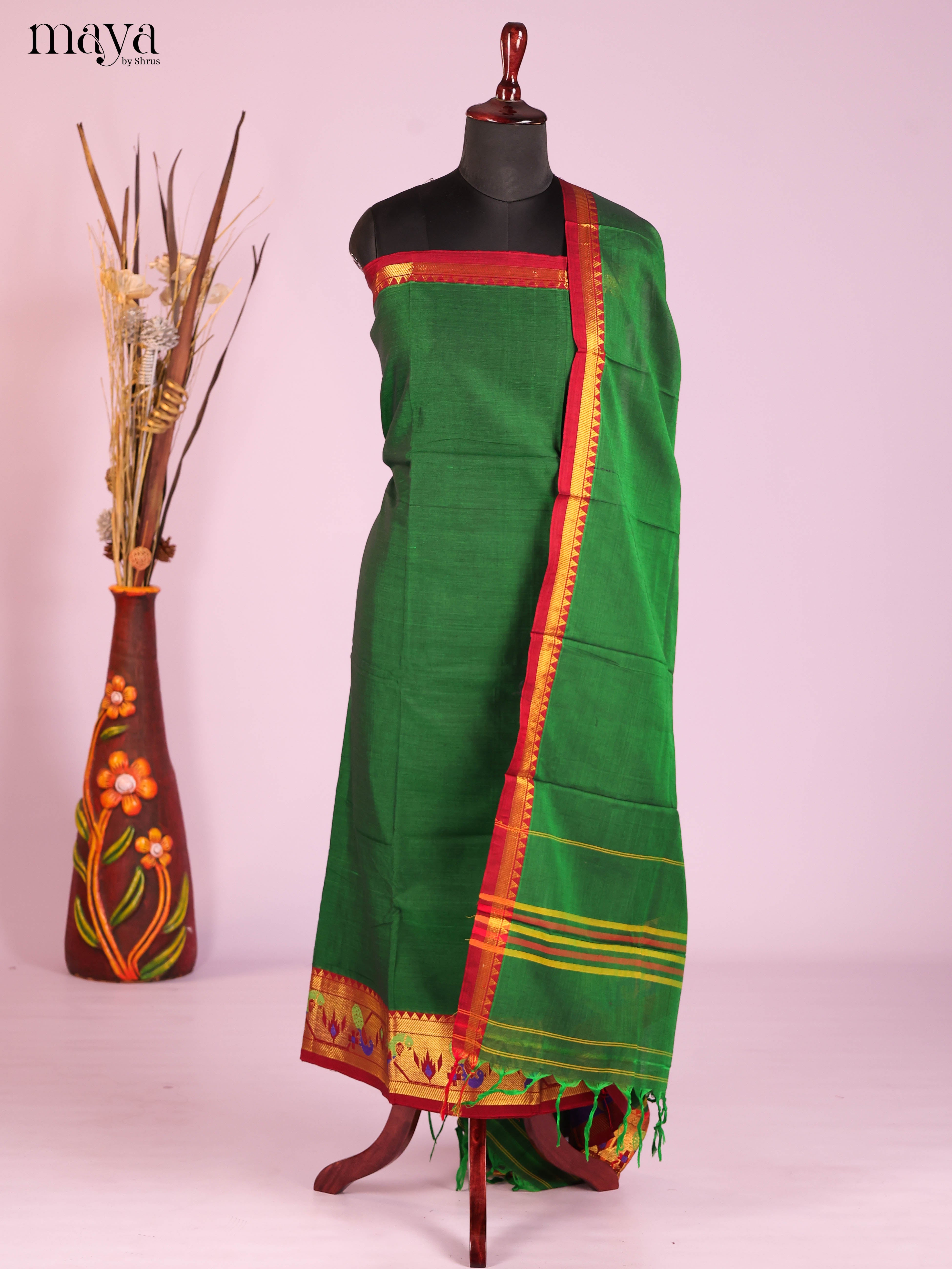 Green & Red -Narayanpet top & dupatta combo