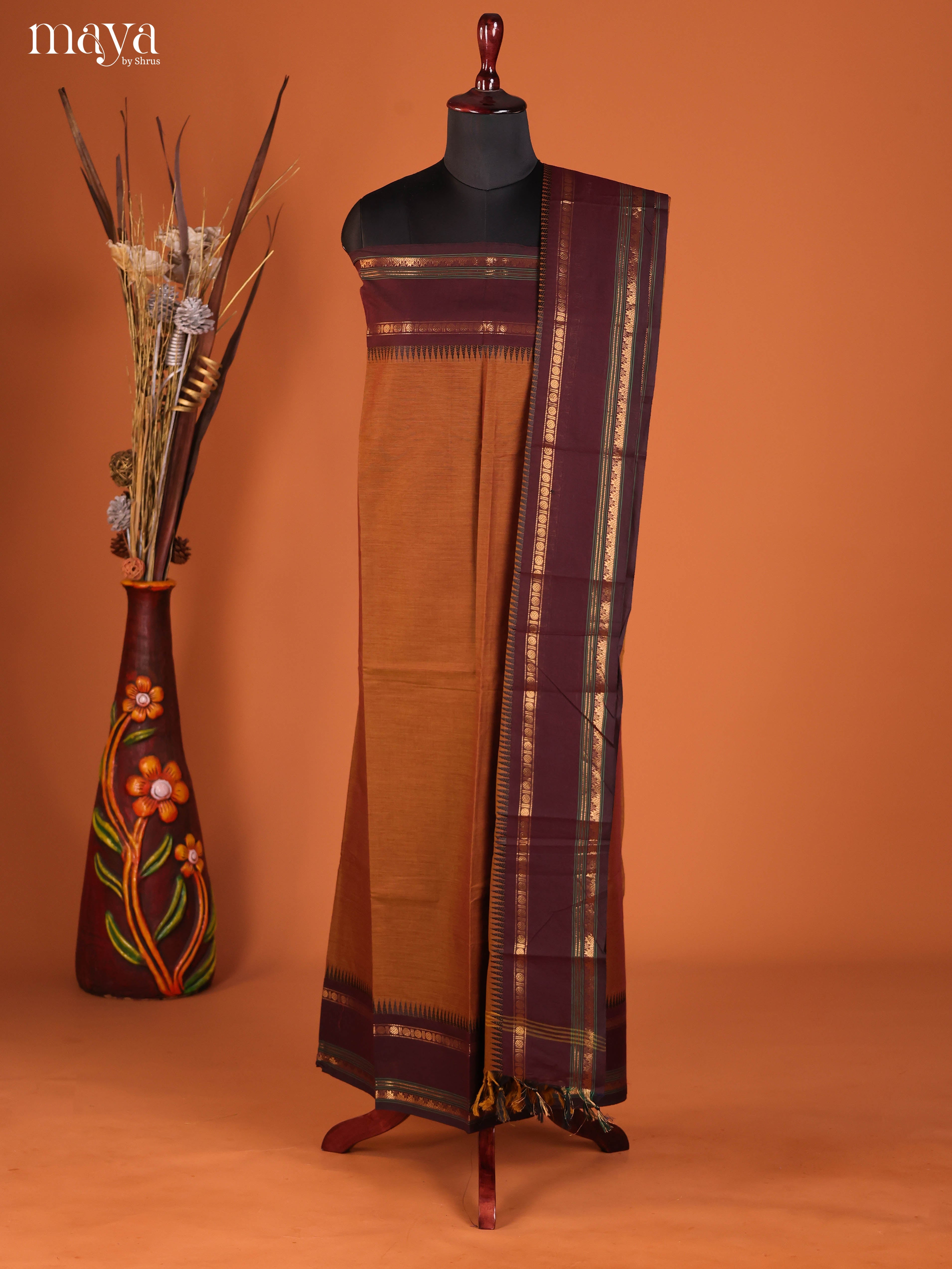 Mustard &  Maroon -chettinad top & dupatta combo