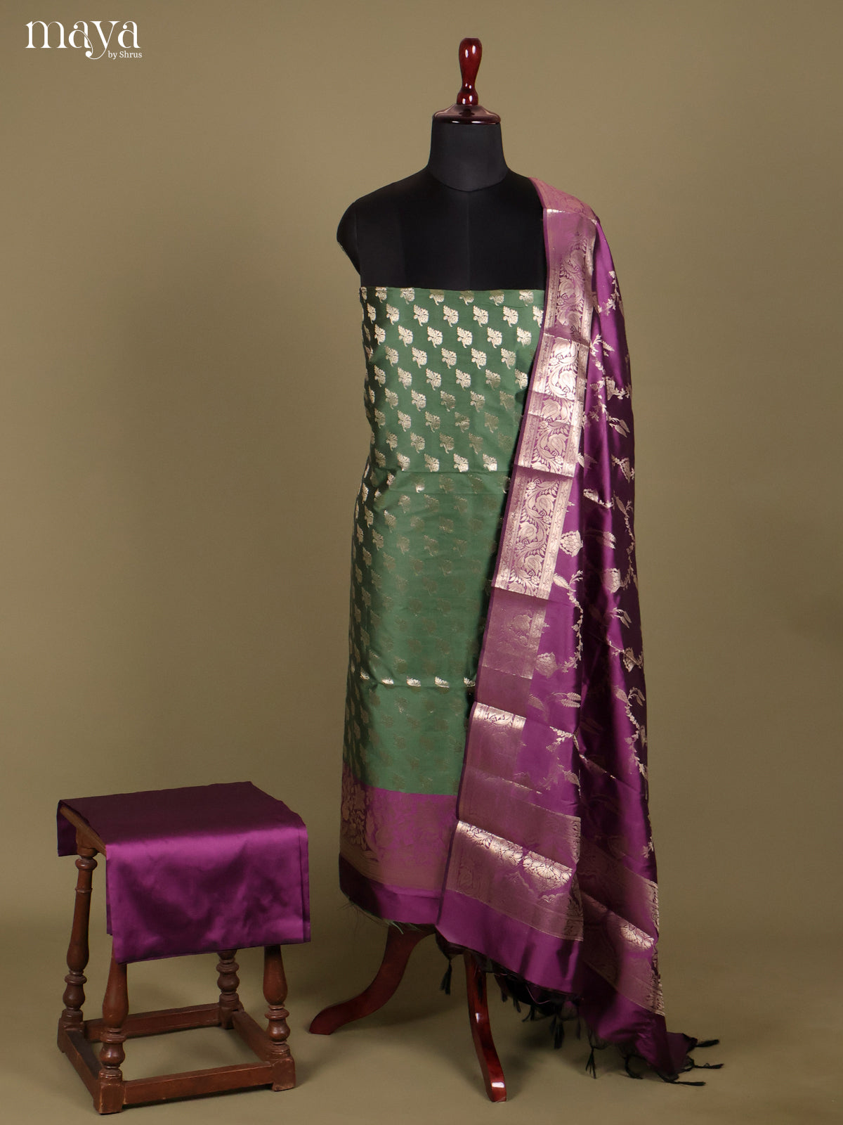 MDH18045-Semi banaras salwar Unstitch