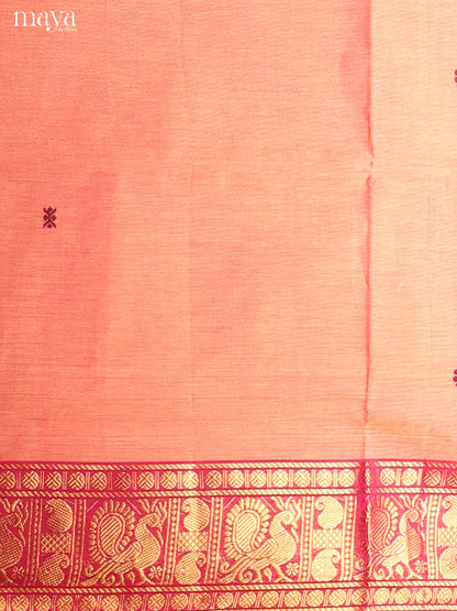 Peach & Red-Narayanpet top & dupatta combo