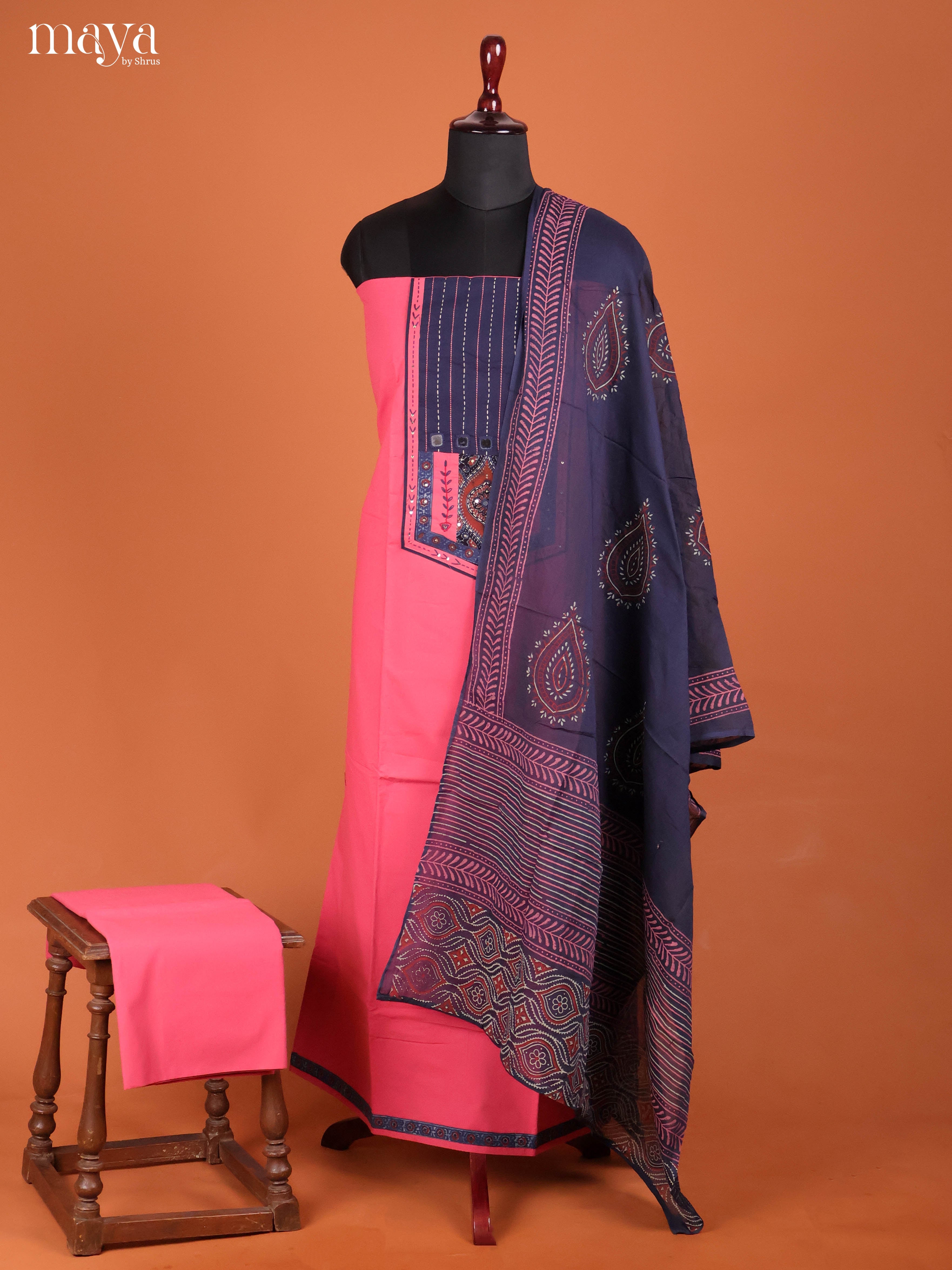 Pink & Blue -Ajrakh Salwar Unstitch