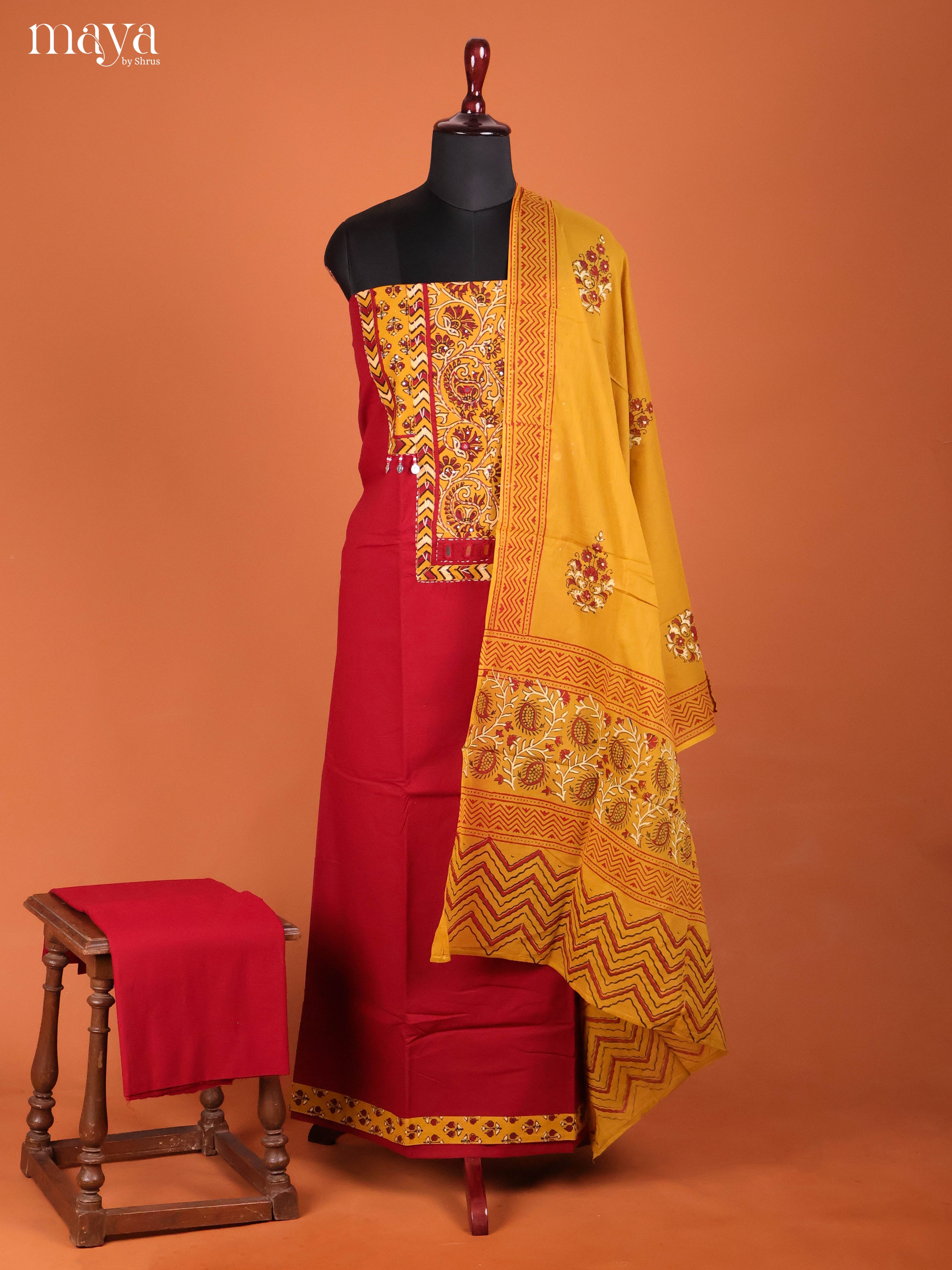 Red & Yellow -Ajrakh Salwar Unstitch