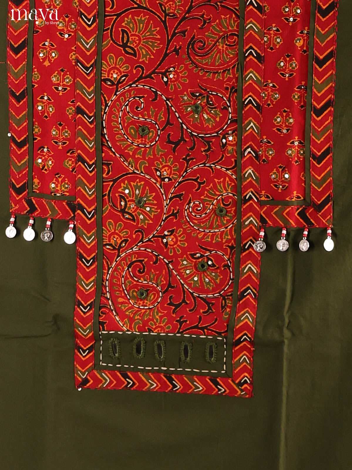 Green & Red-Ajrakh Salwar Unstitch