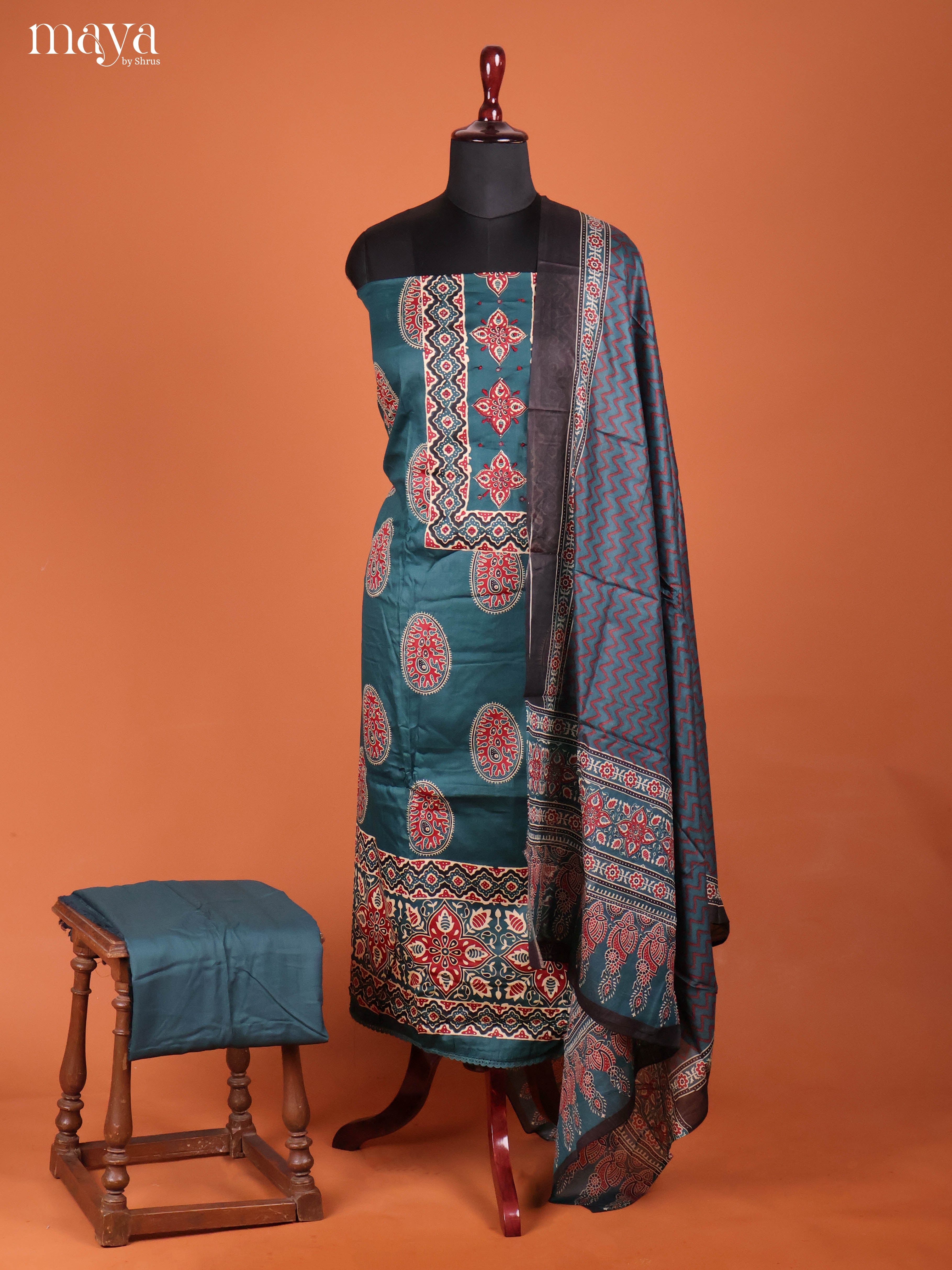 Peacock Green -Ajrakh Salwar Unstitch