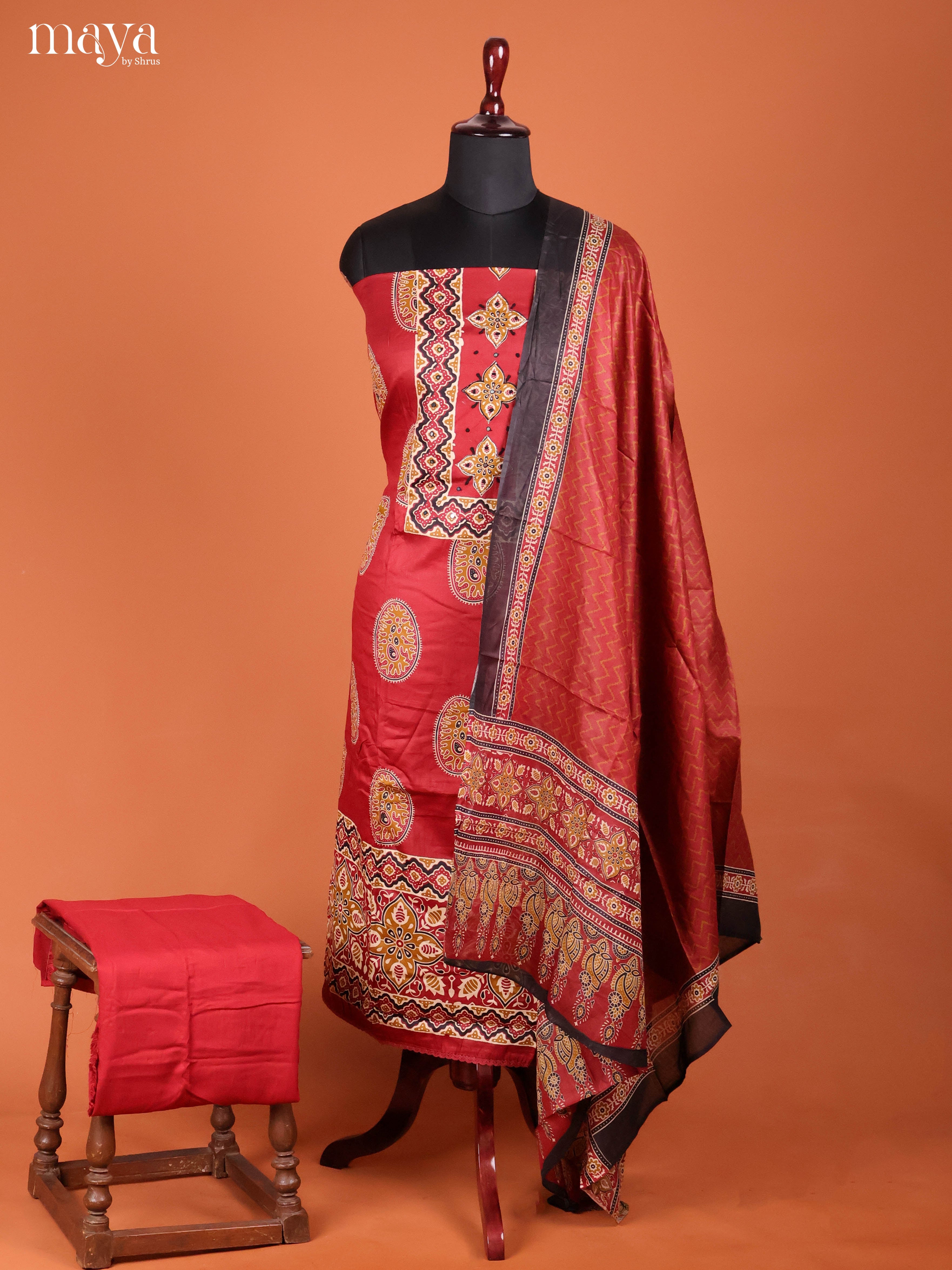 Red -Ajrakh Salwar Unstitch