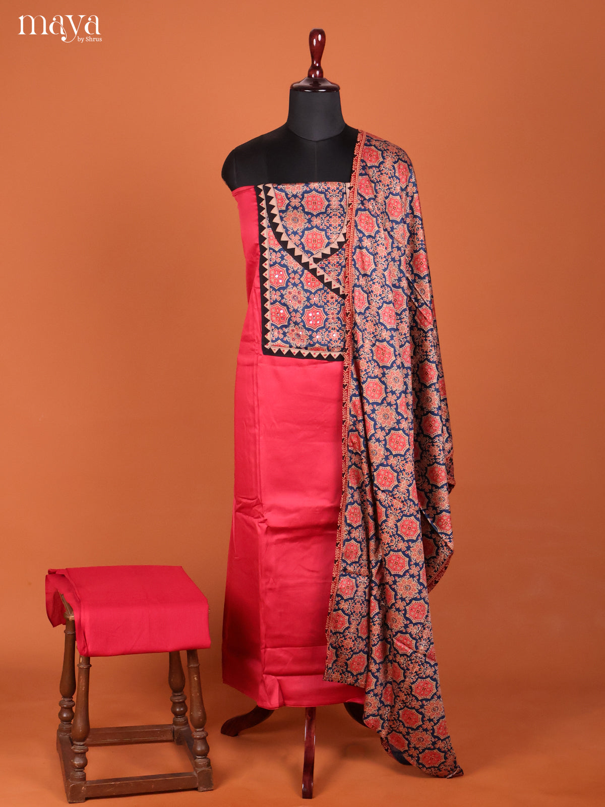 Pink & Blue -Ajrakh Salwar Unstitch
