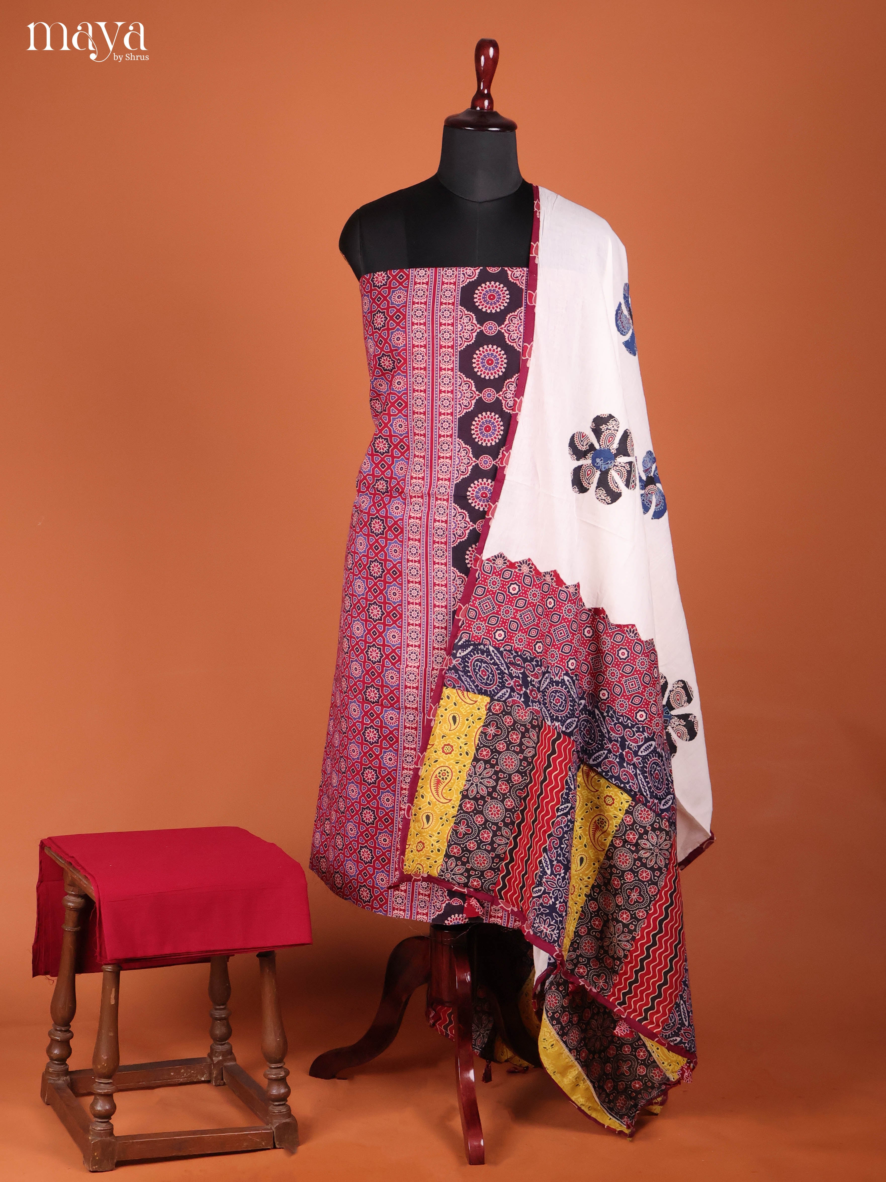Maroon & Cream -Ajrakh Salwar Unstitch