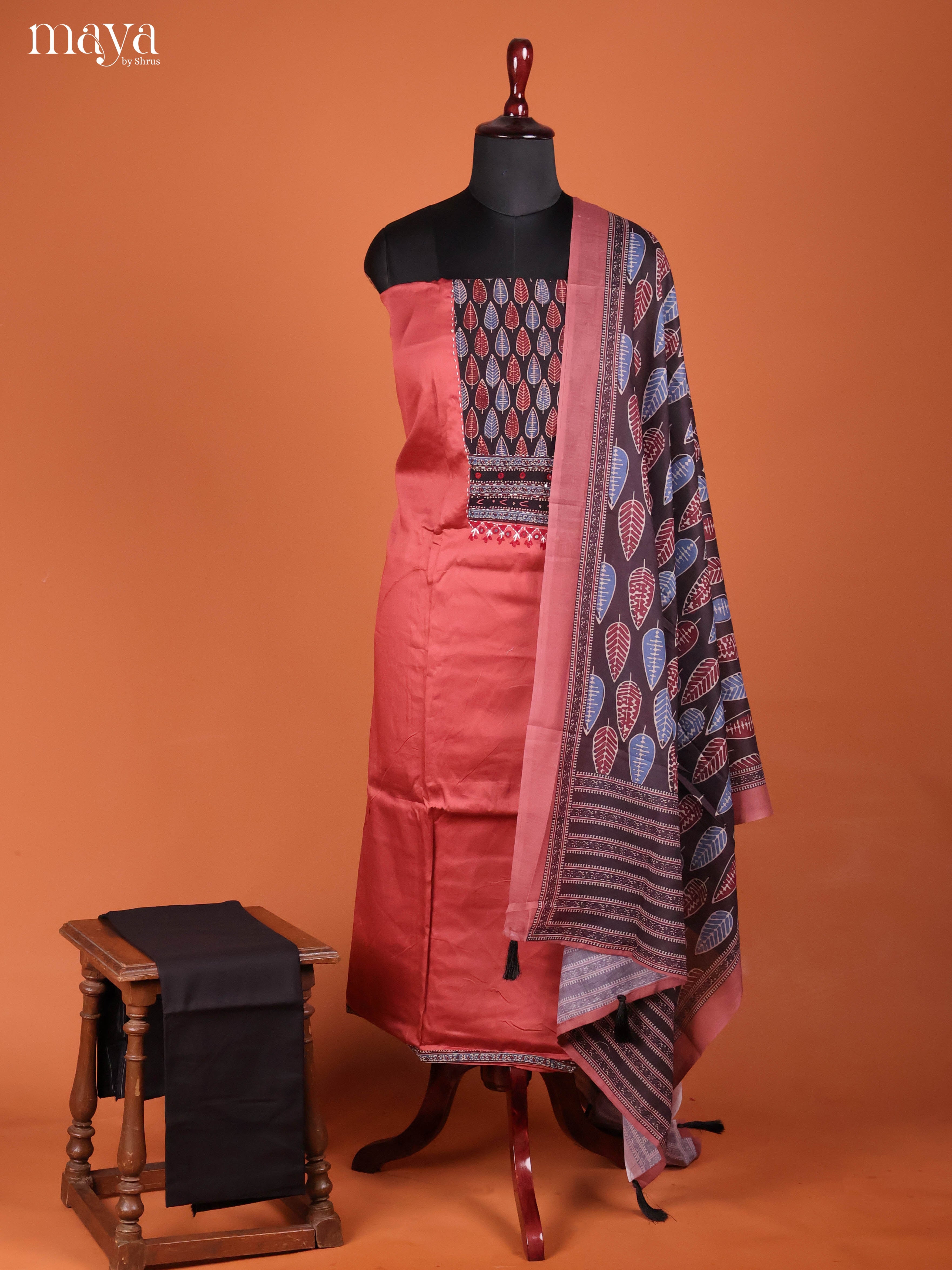 Maroon & Black -Ajrakh Salwar Unstitch