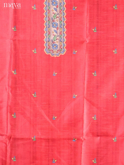 Red-Semi Tussar Salwar Unstitch