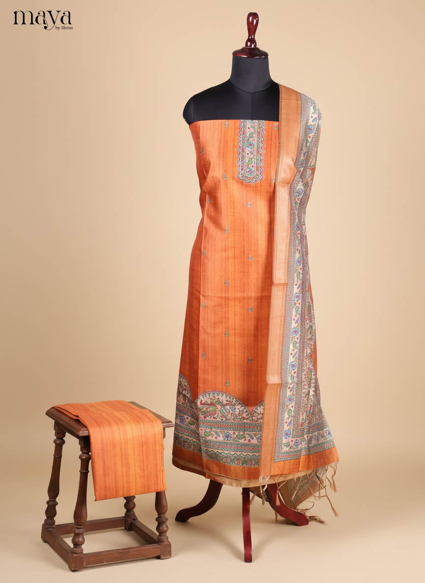 Brick-Semi Tussar Salwar Unstitch