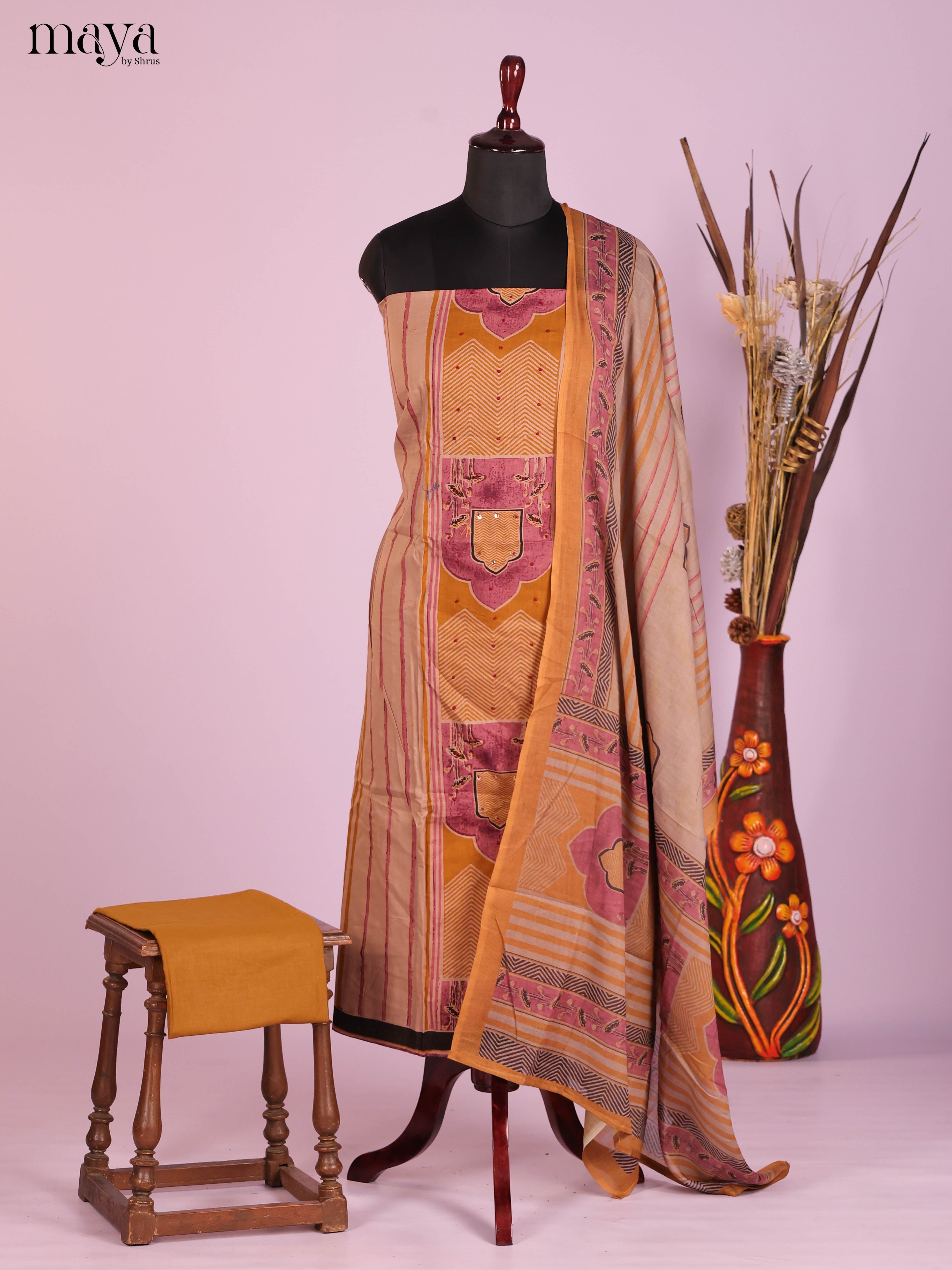 Peach & Mustard -Ajrakh Salwar Unstitch