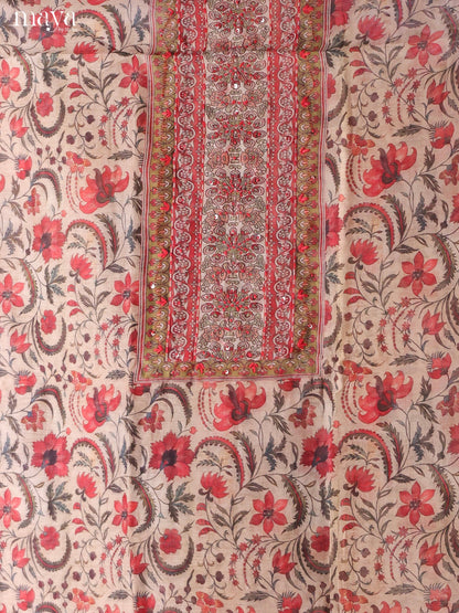 Cream & Green-Chanderi salwar Unstitch