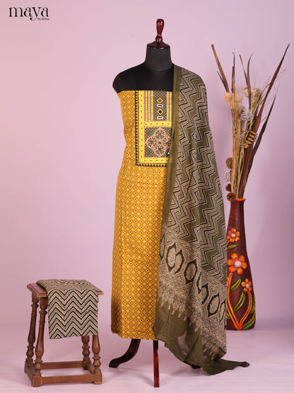 Mustard & Chutney Green-Ajrakh Salwar Unstitch