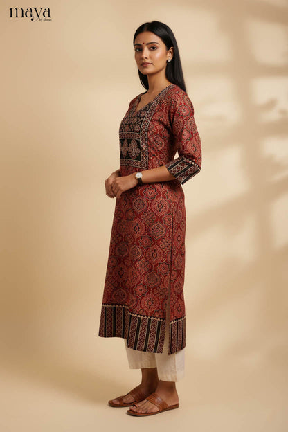 Red & Black Ajrakh Printed Readymade Kurti