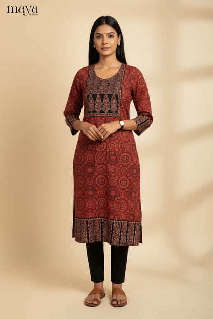 Red & Black Ajrakh printed Readymade Kurti