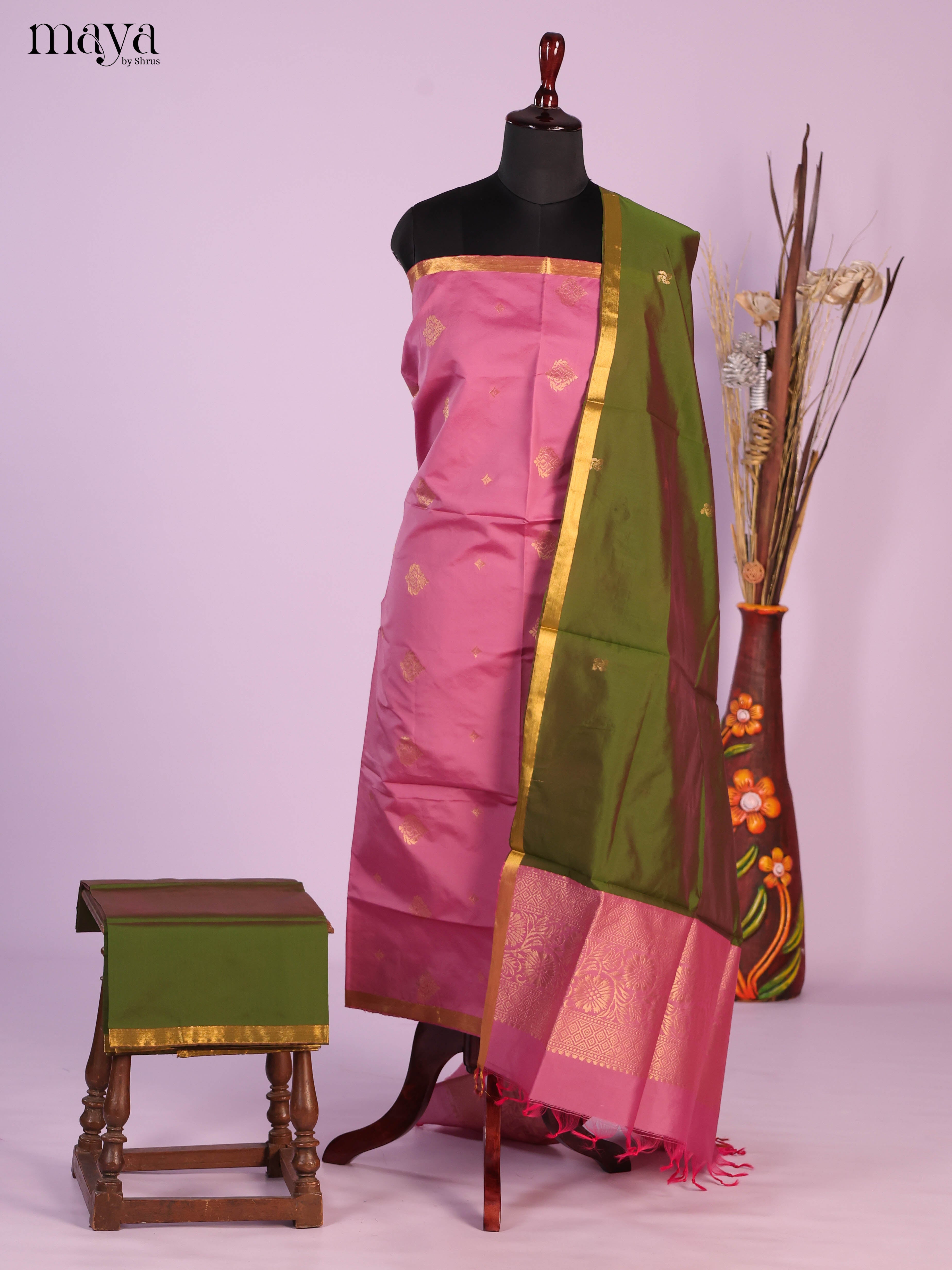 Pink  & Green -semi softsilk salwar Unstitch
