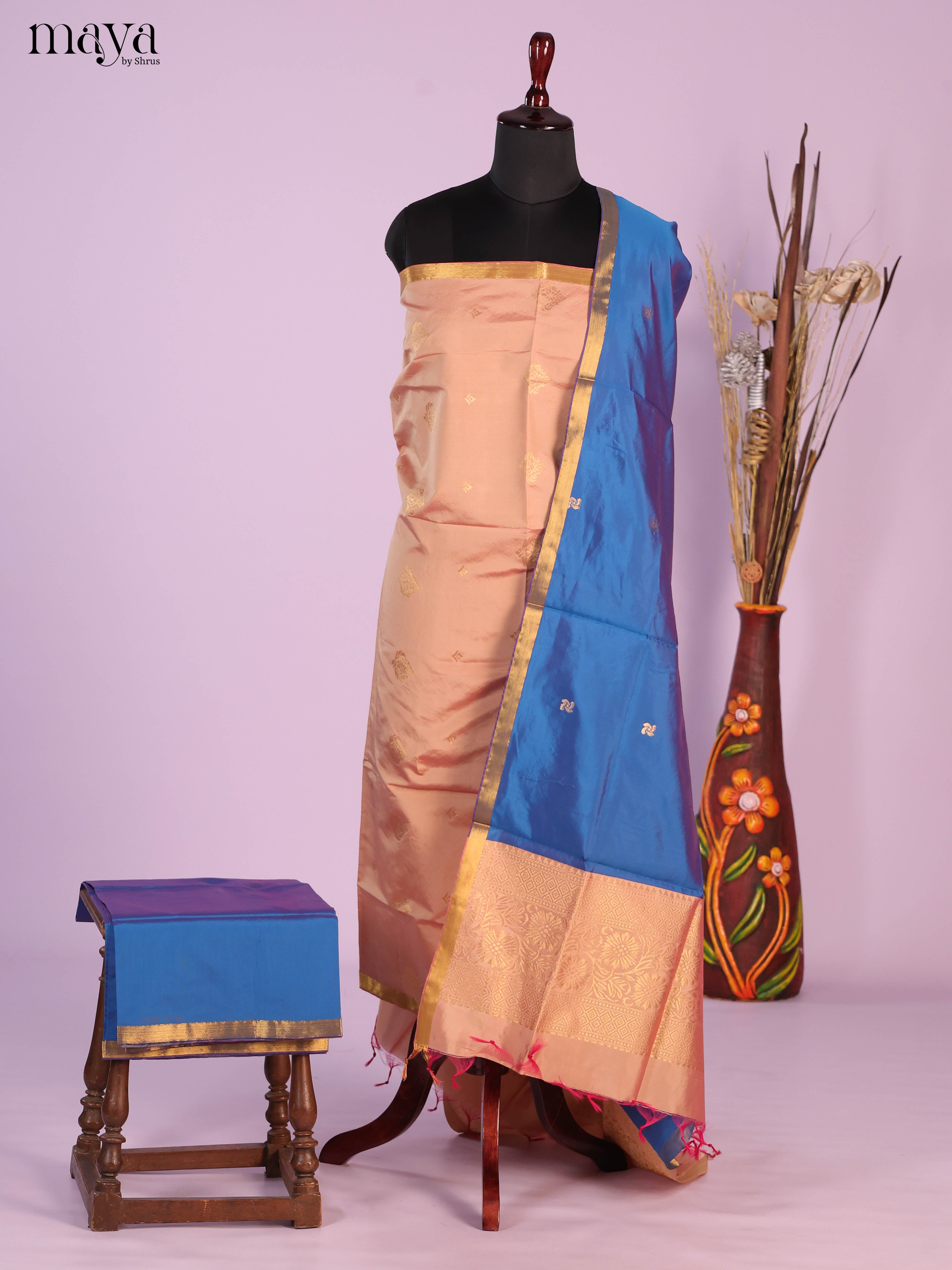 Dusty Pink & Blue -semi softsilk salwar Unstitch