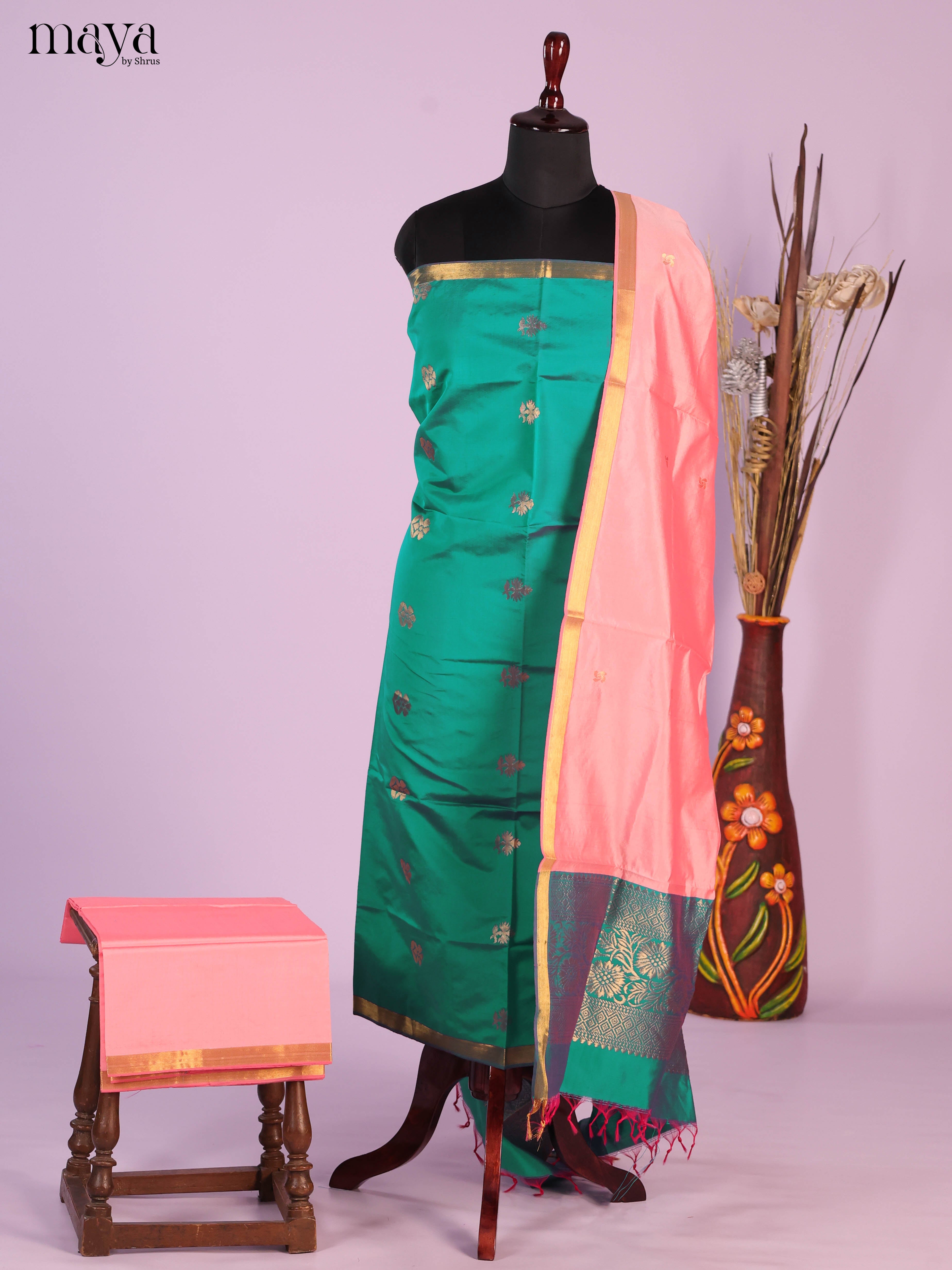 Green & Pink -semi softsilk salwar Unstitch