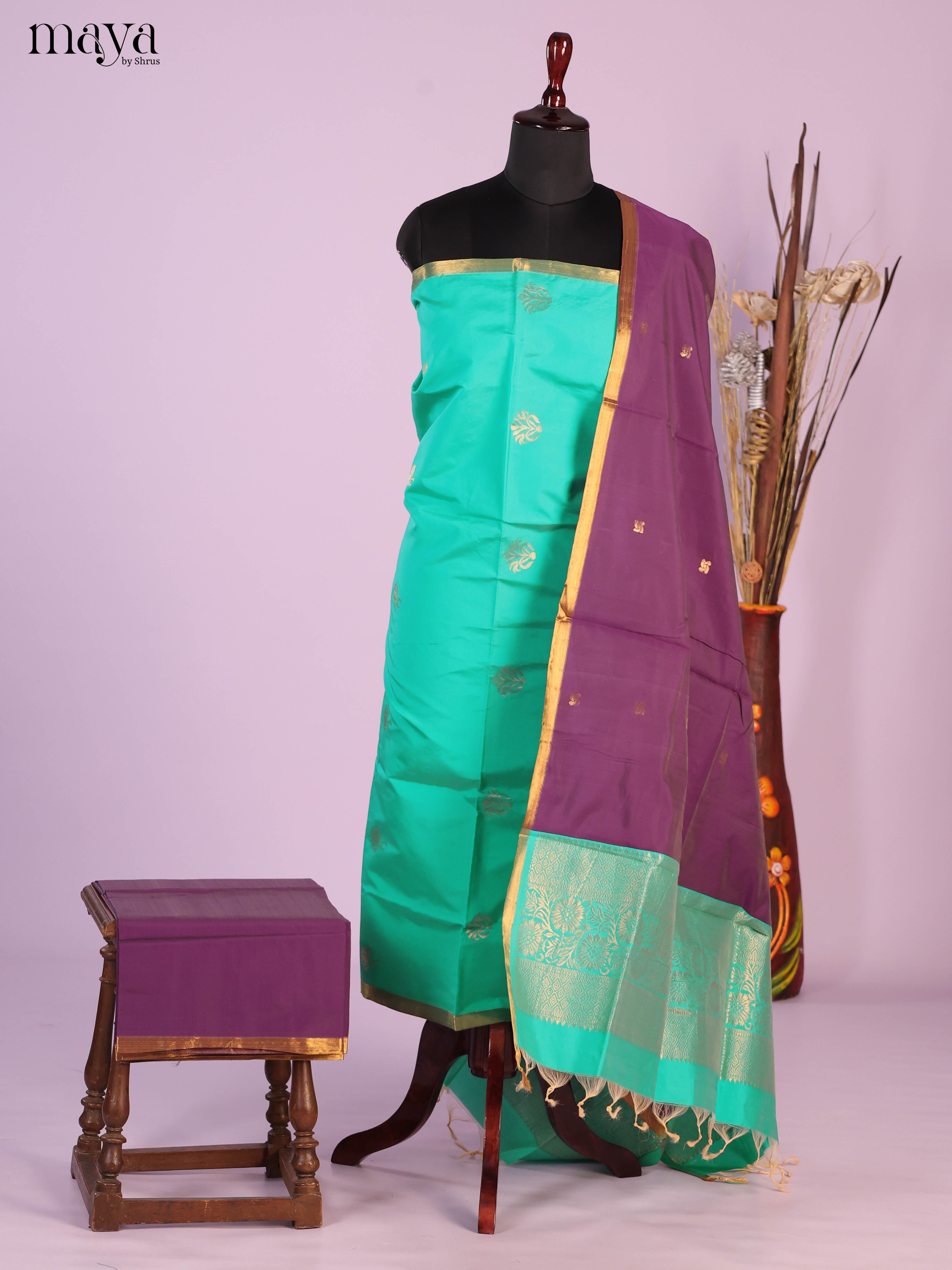 Teal & Purple-semi softsilk salwar Unstitch