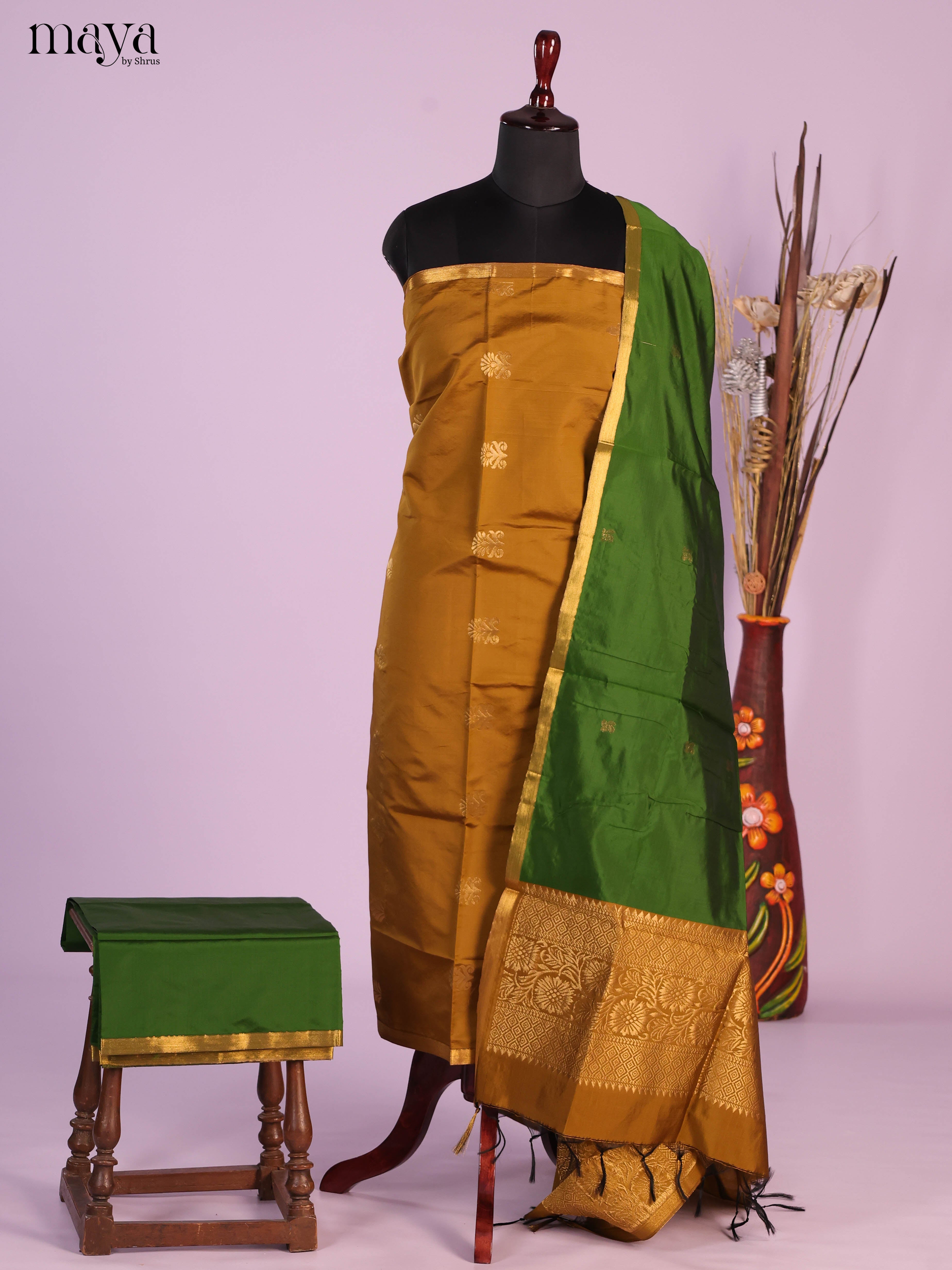 Mustard & Green -semi softsilk salwar Unstitch