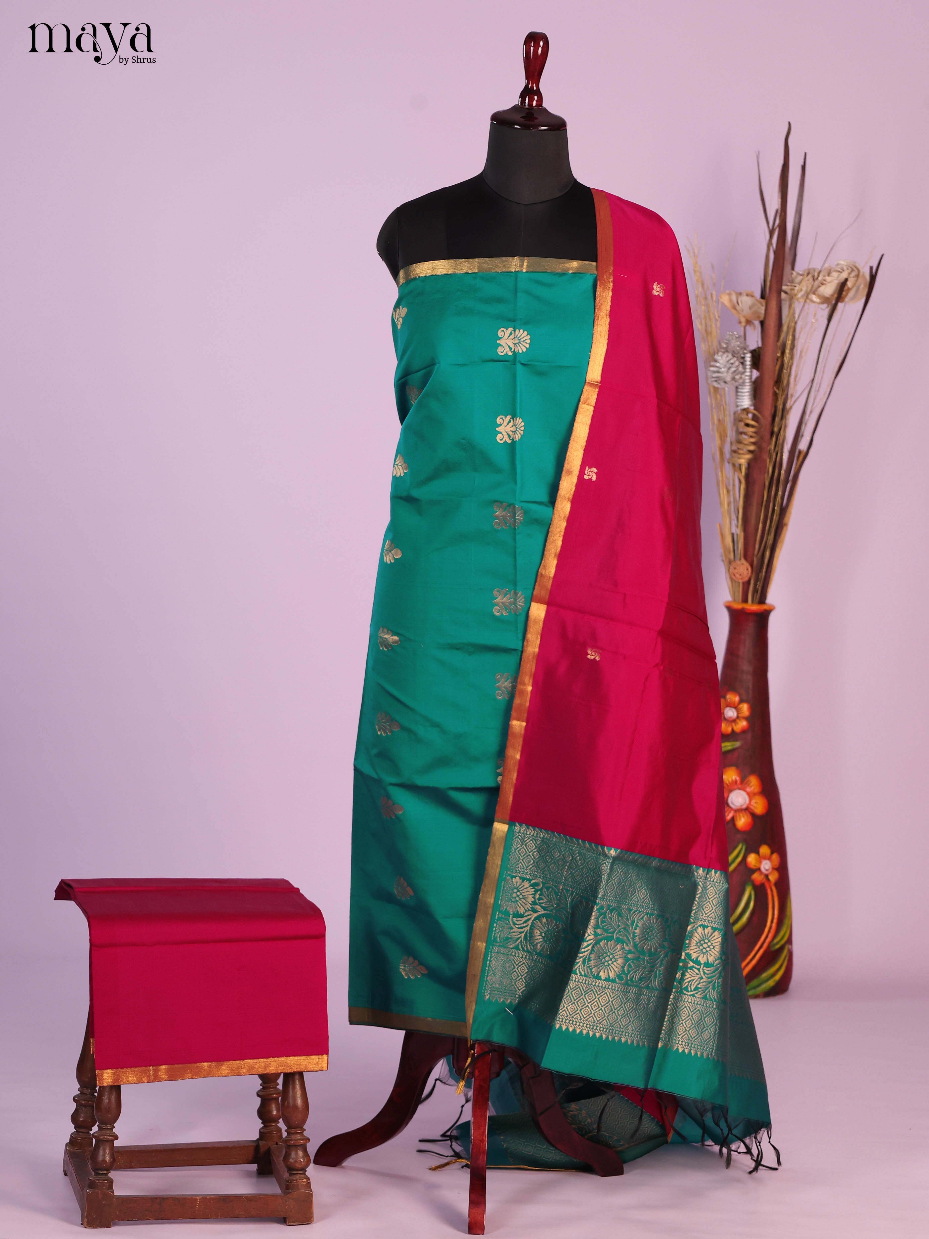 Green & Red-semi softsilk salwar Unstitch