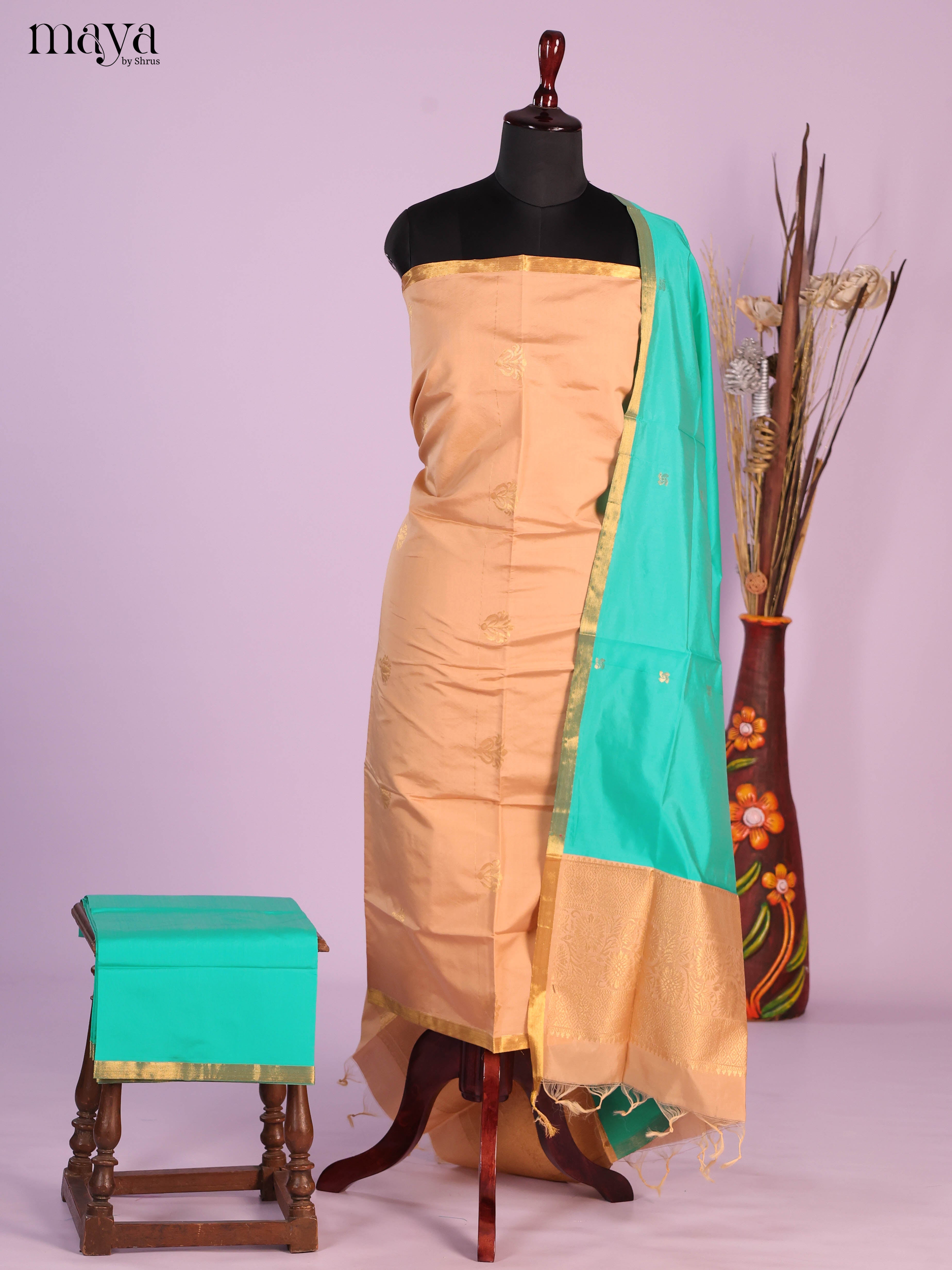 Dusty Brown & Teal -semi softsilk salwar Unstitch