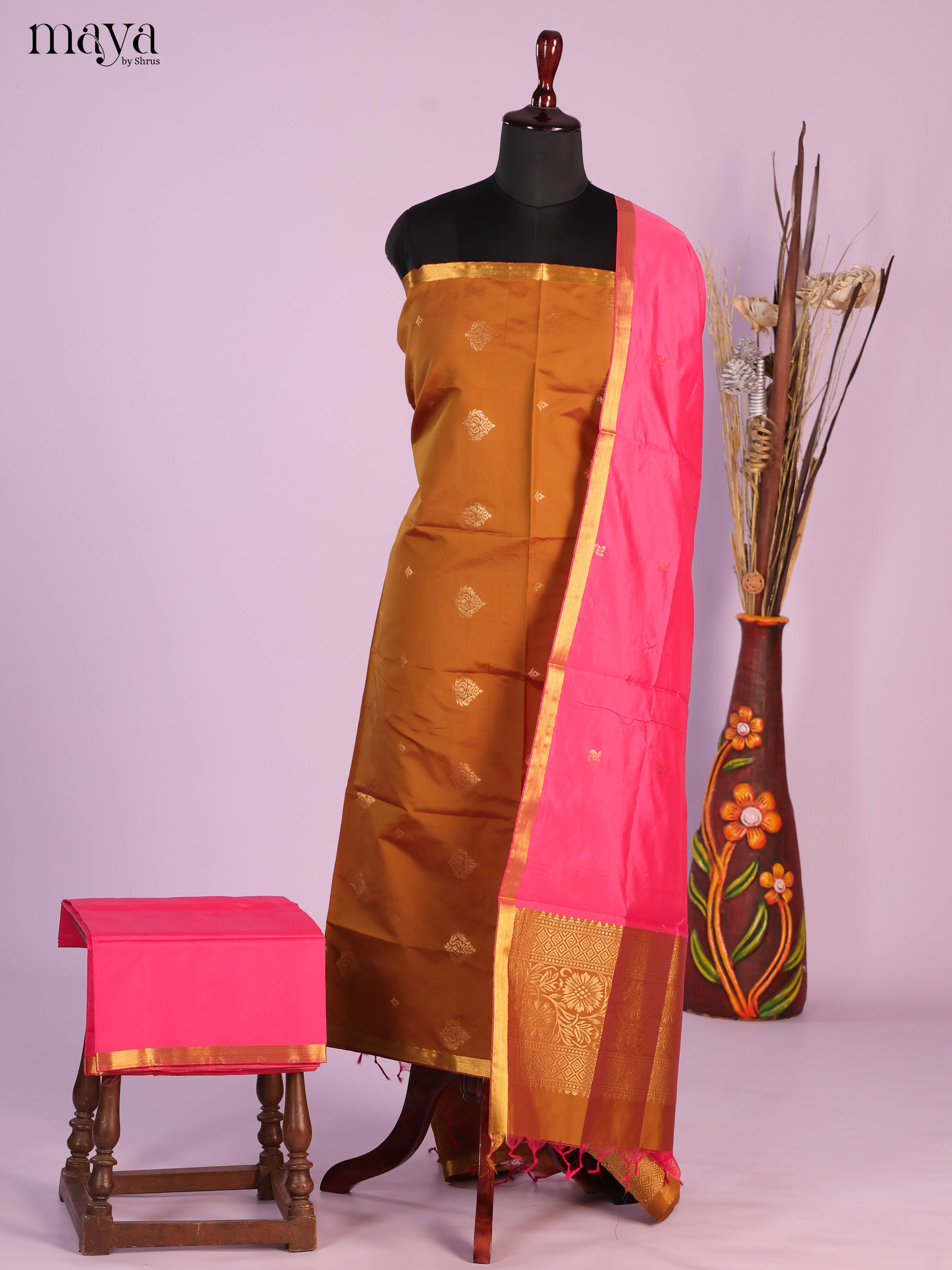 Mustard & Pink -semi softsilk salwar Unstitch