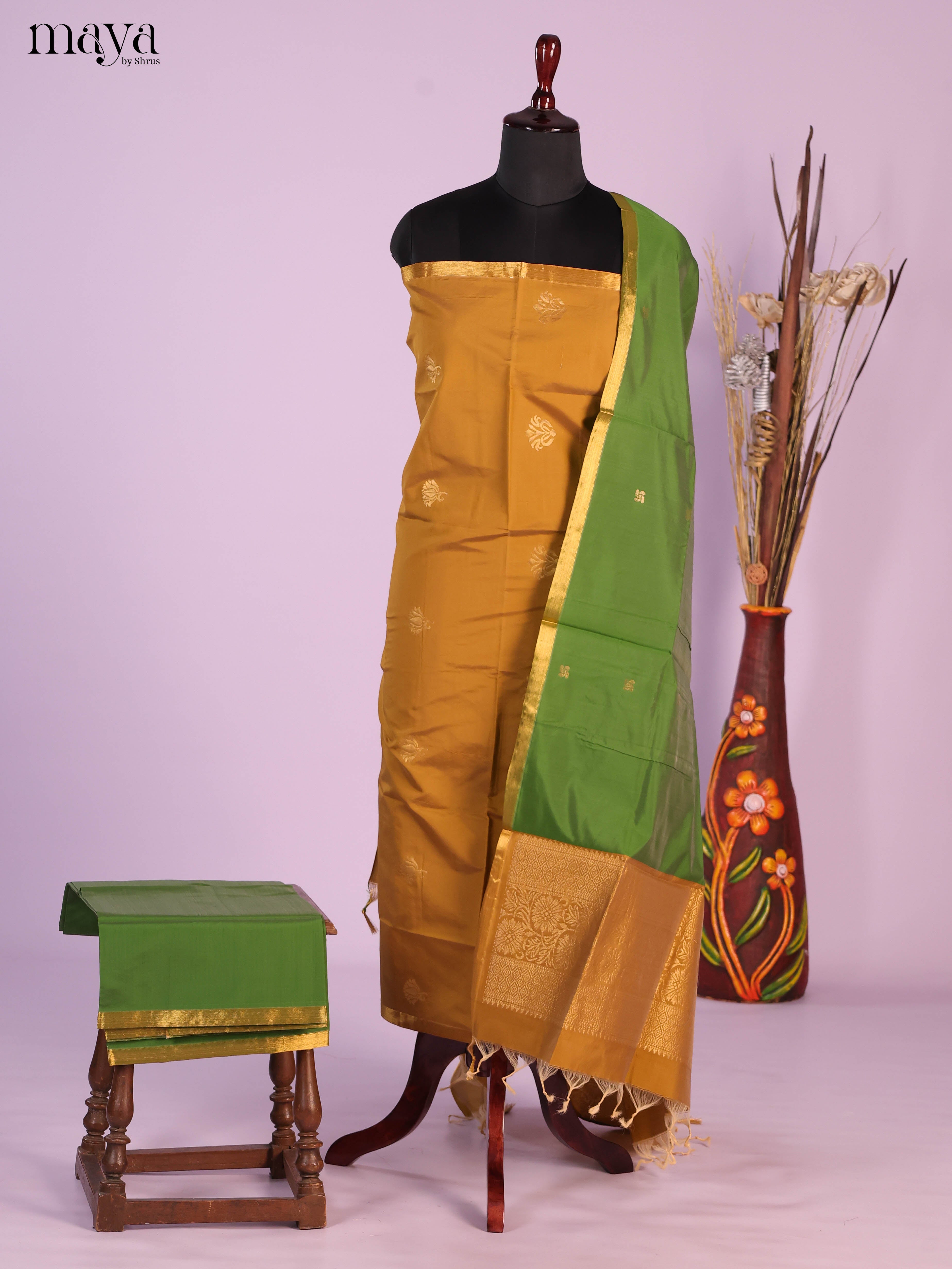 Mustard & Green -semi softsilk salwar Unstitch