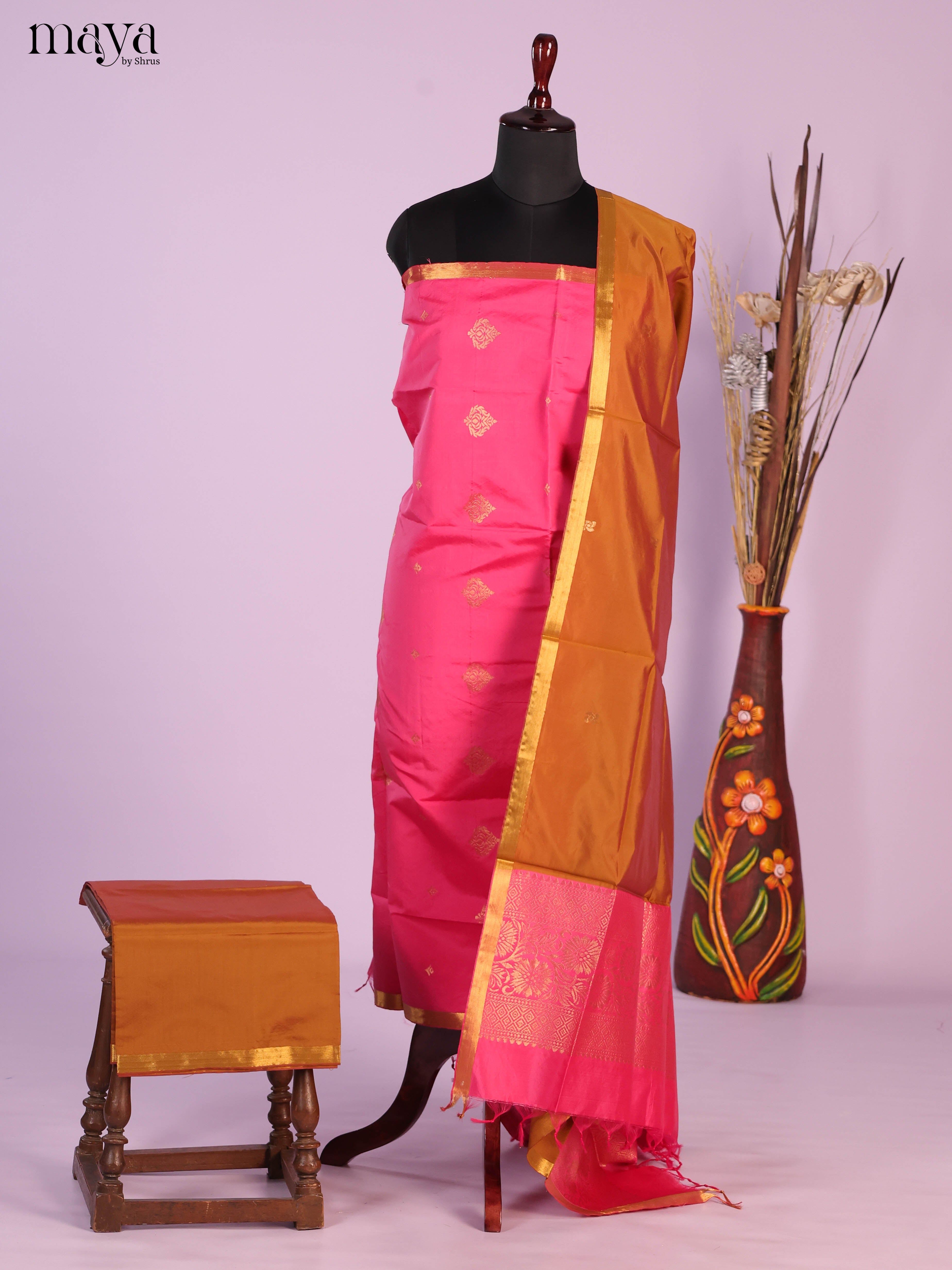 Pink & Mustard-semi softsilk salwar Unstitch