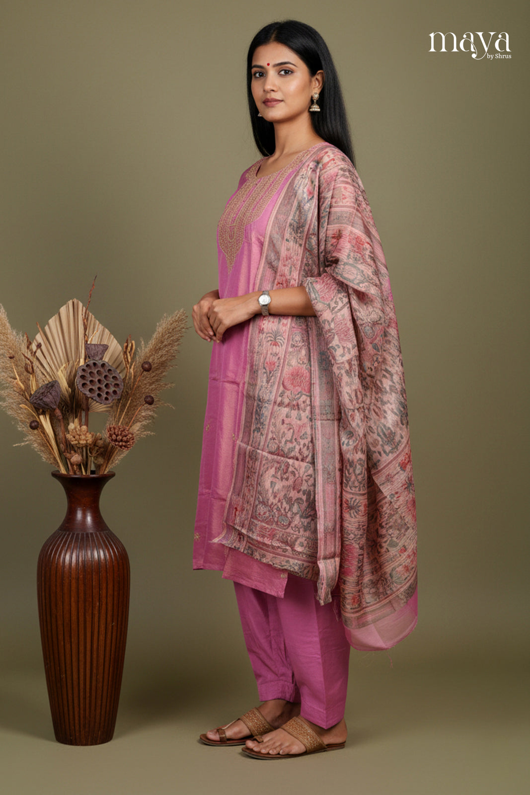 Onion Pink-Party Wear Readymade 3 Piece Salwar Suit