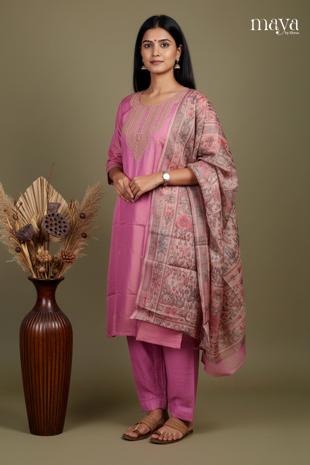 Onion Pink-Party Wear Readymade 3 Piece Salwar Suit