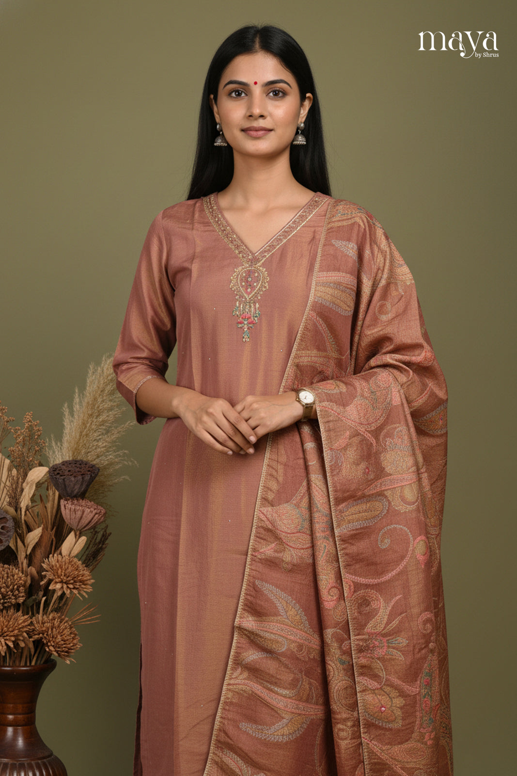 Brown - Party wear Readymade 3 Piece Salwar Suit
