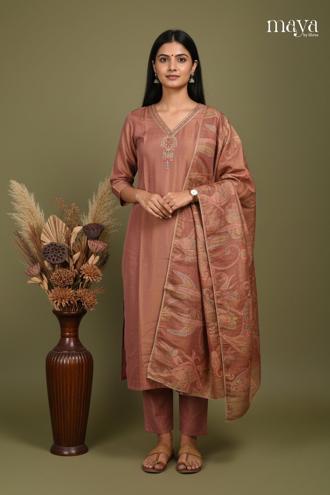 Brown - Party wear Readymade 3 Piece Salwar Suit