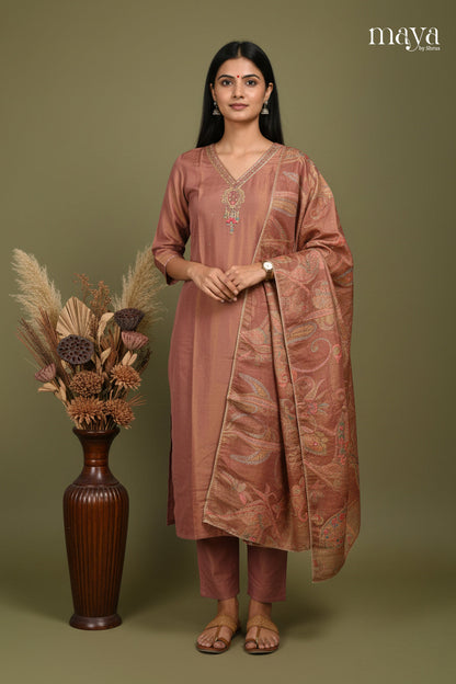 Brown - Party wear Readymade 3 Piece Salwar Suit